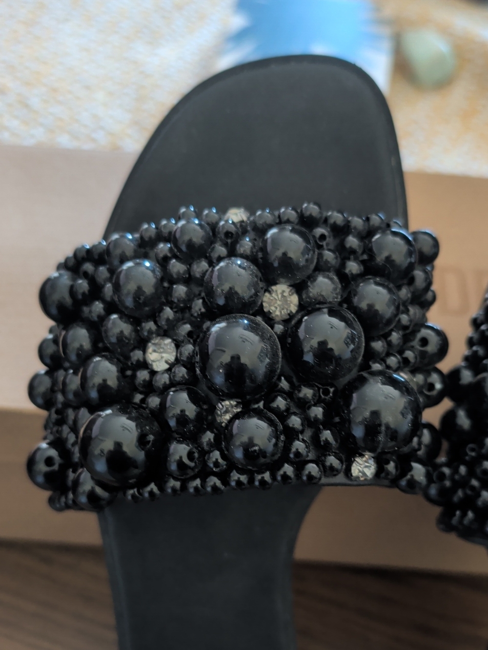 Steve Madden Black Beaded Slide Sandals - Picture 6 of 8